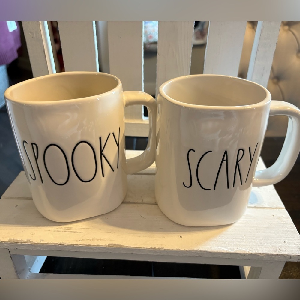 Rae Dunn Cream 'Spooky' and 'Scary' Mug Pair